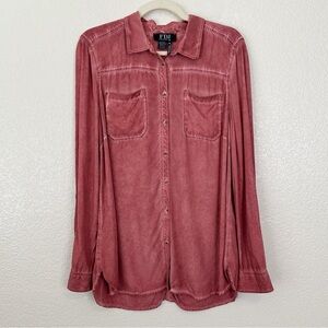 FDJ Red Pigment Dye Button Down Long Sleeves Shirt, Size 10
